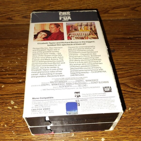 Cleopatra (VHS, 1988 from 1963, 2-Tape Set, CBS Fox Double-Pack) - Picture 2 of 6